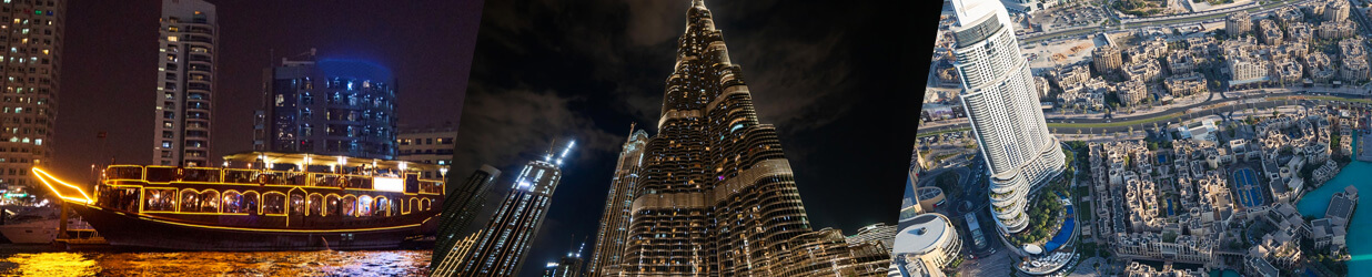 Dubai Sightseeing City Tour + Burj Khalifa/Fountain Show + Dhow Dinner (BBQ Buffet) Cruise