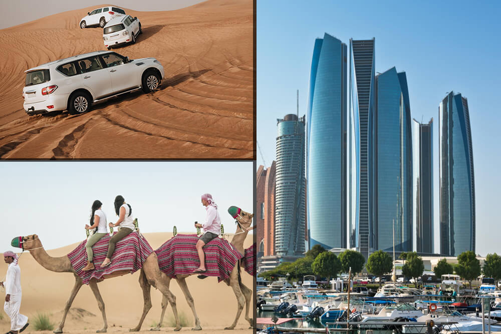 Abu Dhabi City Tour + Desert Dune Bashing with Camel Ride + Dhow Dinner (BBQ Buffet) Cruise